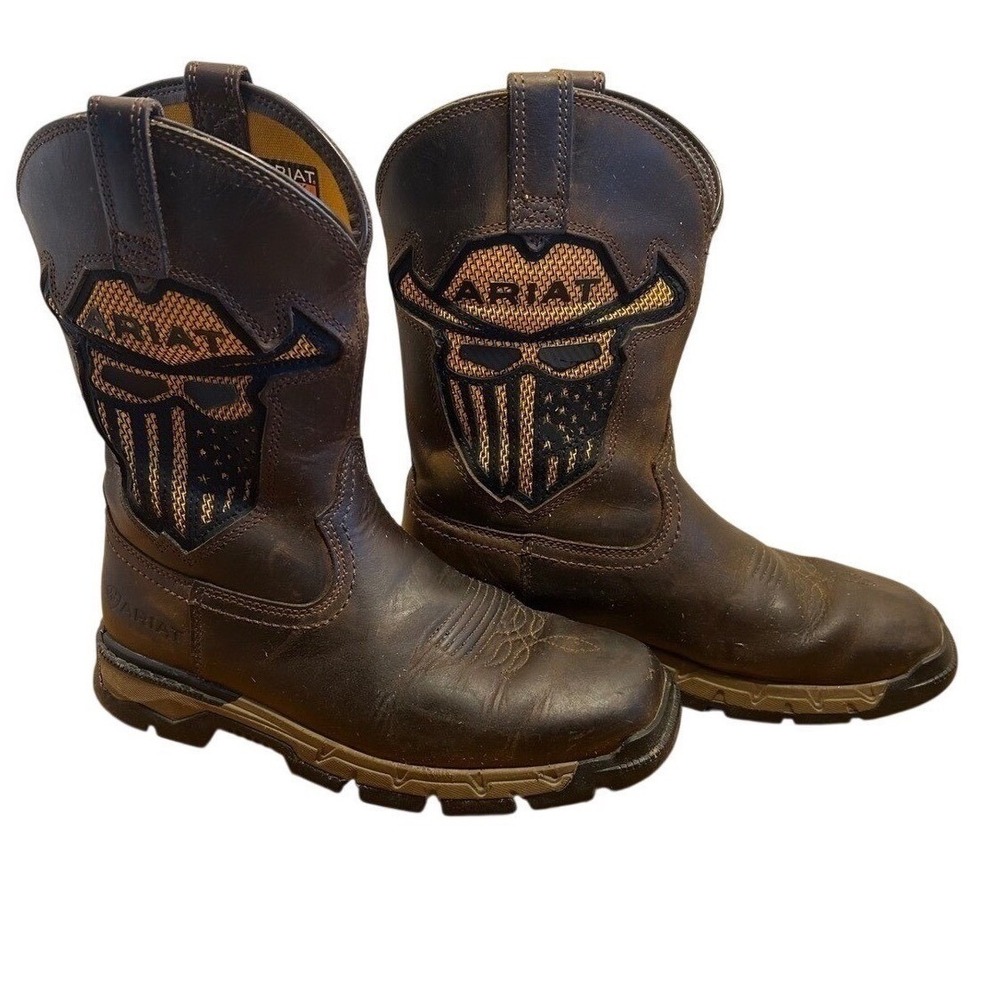 Ariat Work Pull On Boots US‎ 8D Brown Leather Rugged Sole Kids